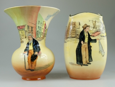 Appraisal: Royal Doulton Dickens seriesware vases Old Peggarty D and Artful