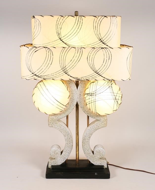 Appraisal: Mid-century modern composition table lamp with fiberglass shades Base marked