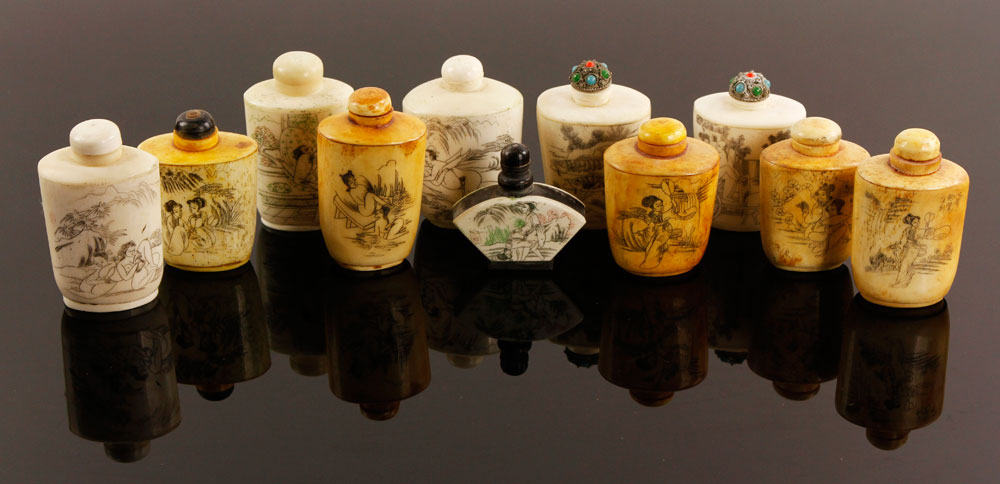 Appraisal: - Chinese Erotica Snuff Bottles Lot of eleven Chinese erotica