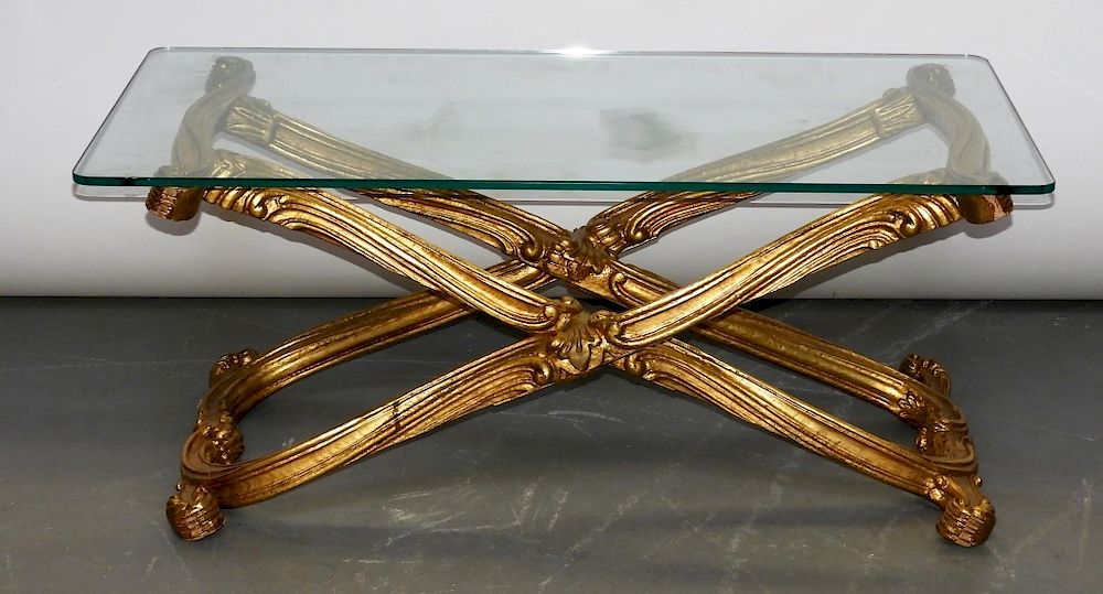 Appraisal: MCM Maison Jansen Gilt X Form Acanthus Leaf Table Europe