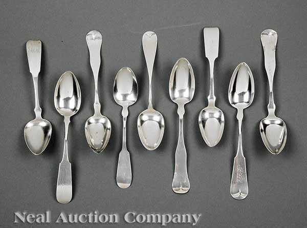 Appraisal: A Group of New England Coin Silver Tablespoons fiddle and