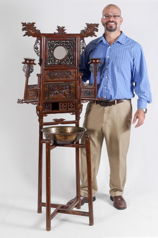 Appraisal: CHINESE CARVED WASHSTAND WITH BOWL Carved all over including crest