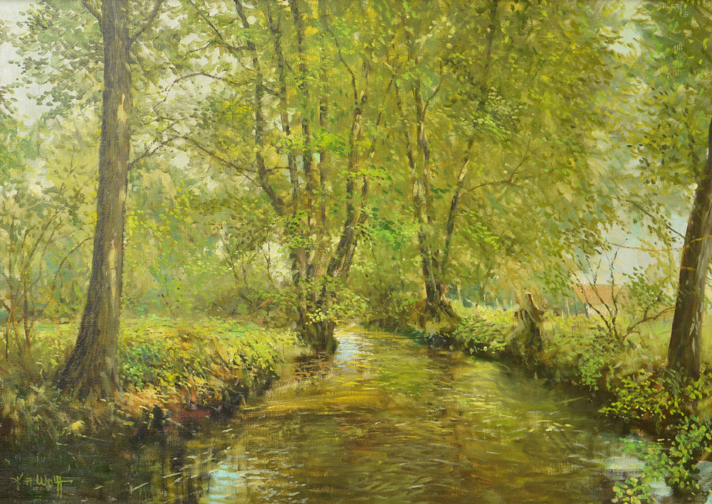 Appraisal: K A WOLFF IMPRESSIONIST FOREST STREAM PAINTING Oil Canvas ''