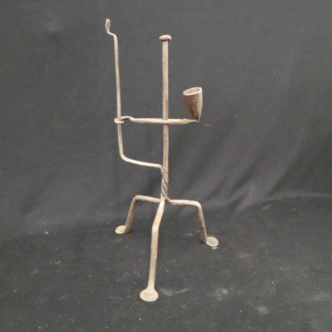 Appraisal: Early Iron Candle Lamp tri-footed adjustable tall