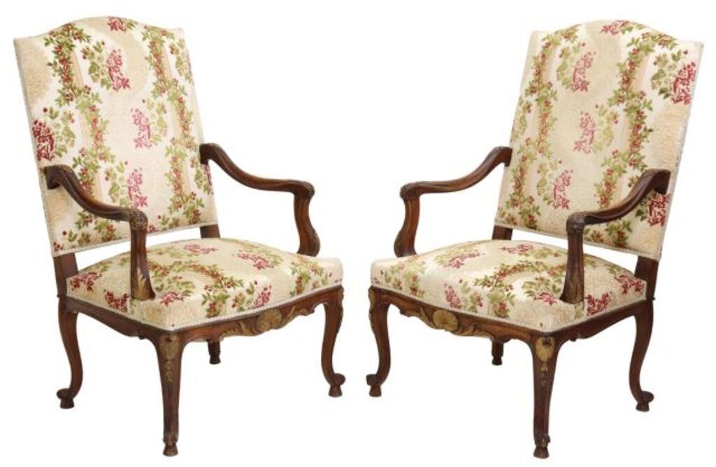 Appraisal: pair French Louis XV style walnut armchairs late th c