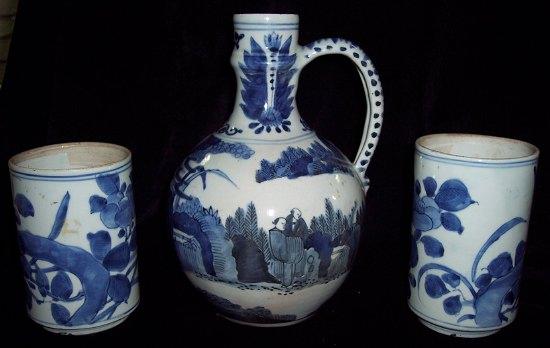 Appraisal: A Japanese blue and white jug circa decorated figures in