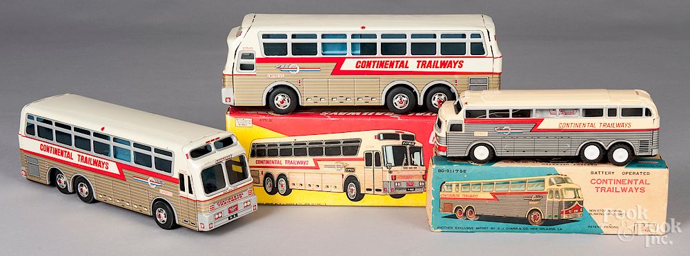 Appraisal: Three Japanese tin Continental Trailways buses Three Japanese tin litho