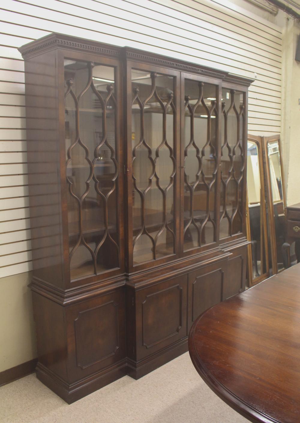 Appraisal: GEORGE III STYLE MAHOGANY BREAKFRONT BOOKCASE American th century in