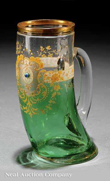 Appraisal: A Rare Moser Enameled Green and Clear Glass Hunting Mug