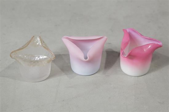 Appraisal: THREE TOOTHPICKS HOLDERS All with three cornered rims Shiny glaze