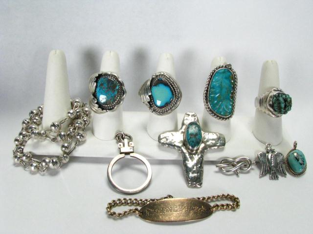 Appraisal: Collection of Native American Sterling Jewelry including four rings necklace