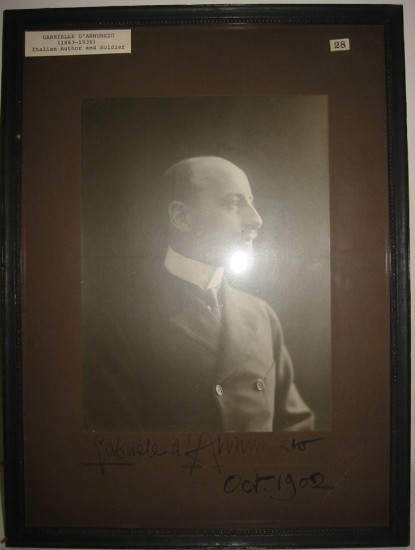 Appraisal: D'ANNUNZIO GABRIELE Photograph dated and Signed bust portrait by Mario