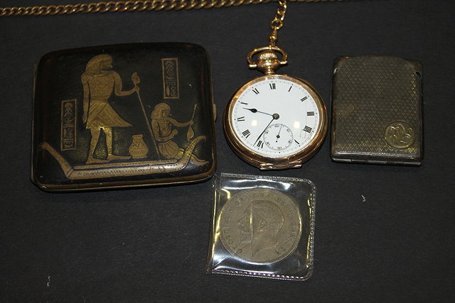 Appraisal: A GOLD PLATED POCKET WATCH with enamelled dial two chains