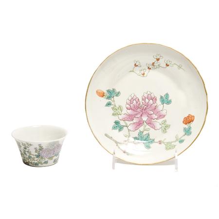 Appraisal: Chinese Famille Rose Glazed Porcelain Dish Together with a Chinese