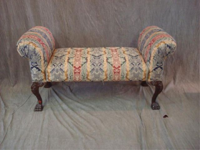 Appraisal: Upholstered Bench Raised on Ball and Claw Feet From a