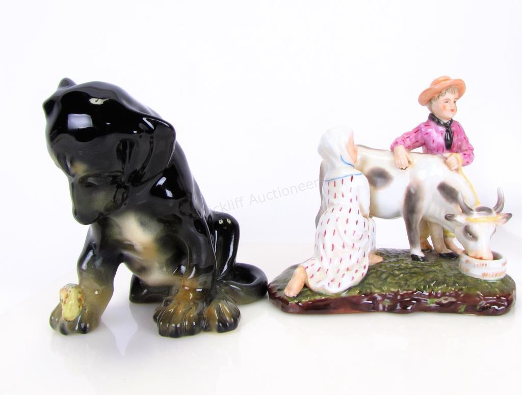 Appraisal: Austrian Ceramic Puppy and Porcelain Figural Grouping Vienna Ceramic Workshop