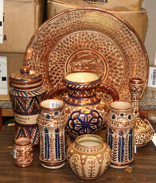 Appraisal: An assembled group of ten pieces of Hispano-Moresque style copper