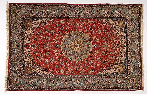 Appraisal: ORIENTAL RUG Iranian th century camel ground with stepped borders