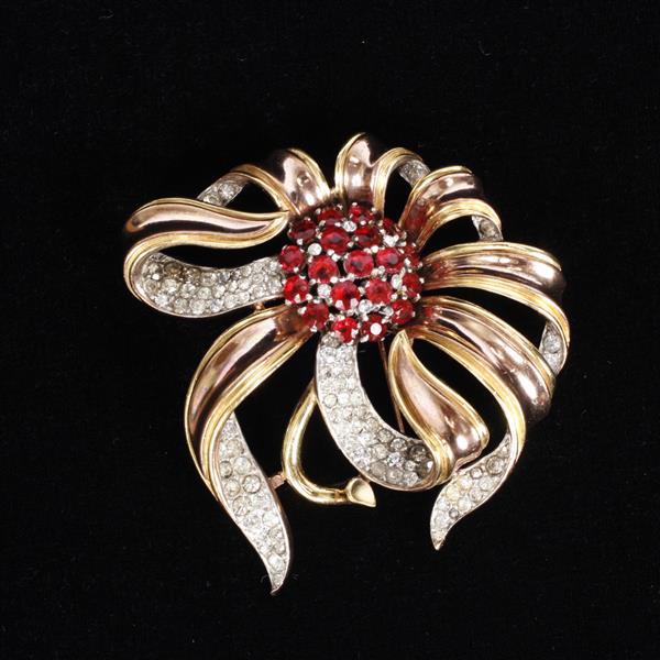 Appraisal: Trifari red rhinestone Floral Fur clip W