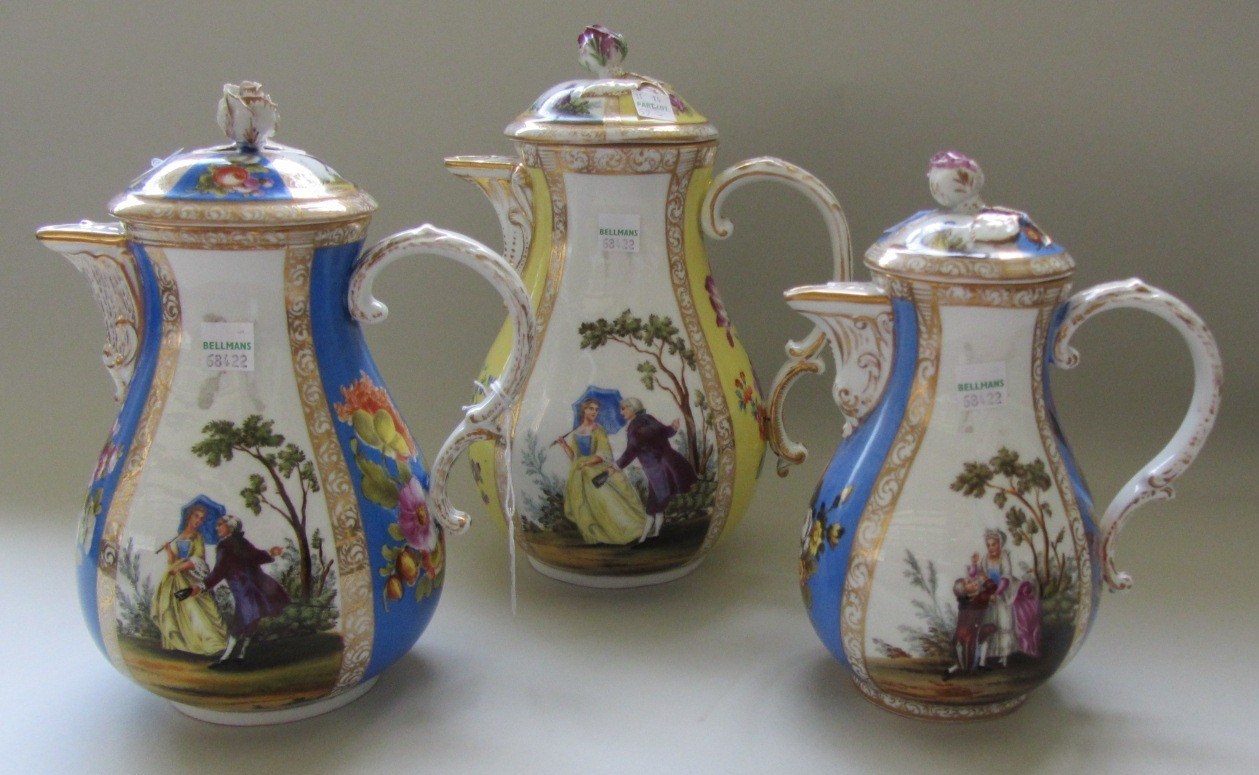 Appraisal: A Meissen outside decorated yellow- ground pear shaped coffee pot