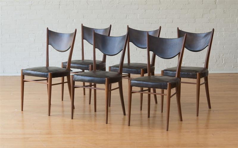 Appraisal: DANISH MODERN LEATHER UPHOLSTERED TEAK DINING CHAIRS x x in