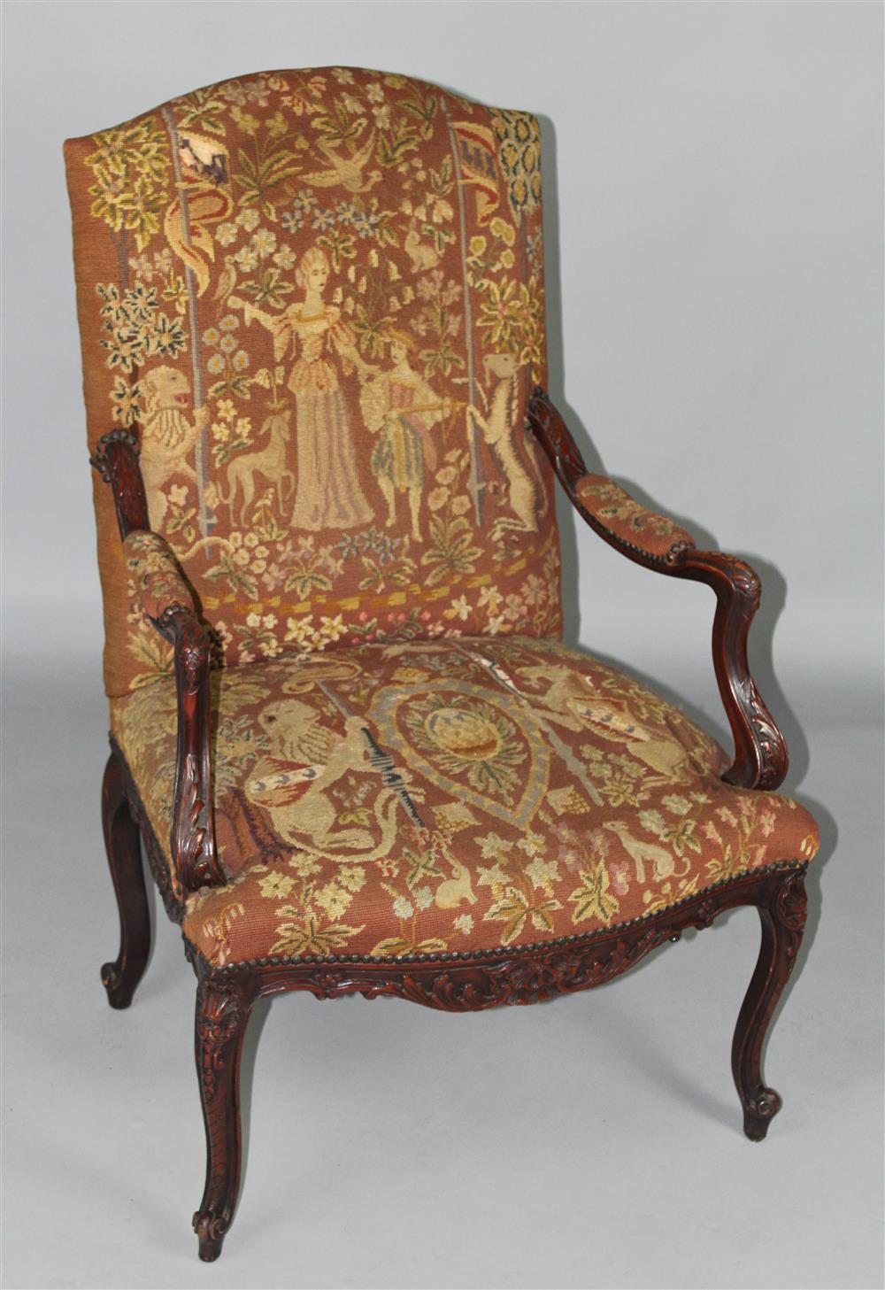 Appraisal: REGENCE STYLE BEECHWOOD FAUTEUIL upholstered in gros and petit point