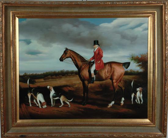 Appraisal: Continental school hunt scene READY FOR THE HUNT oil on