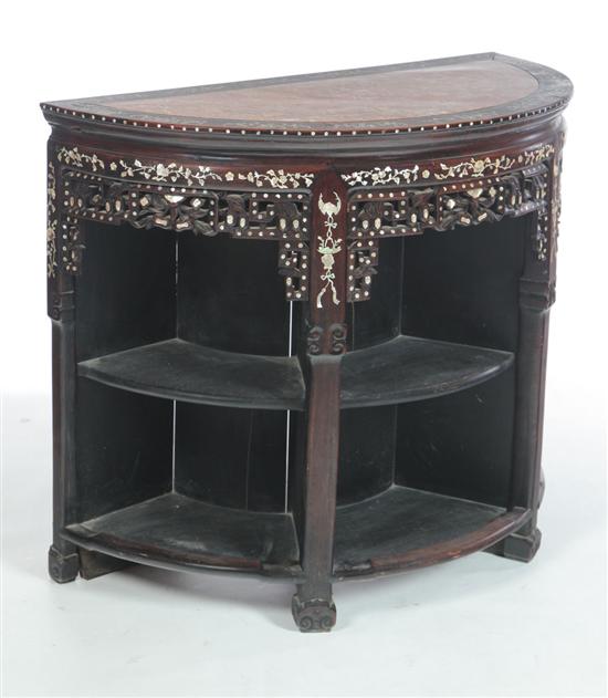 Appraisal: INLAID DEMILUNE TABLE Probably China late th century rosewood marble