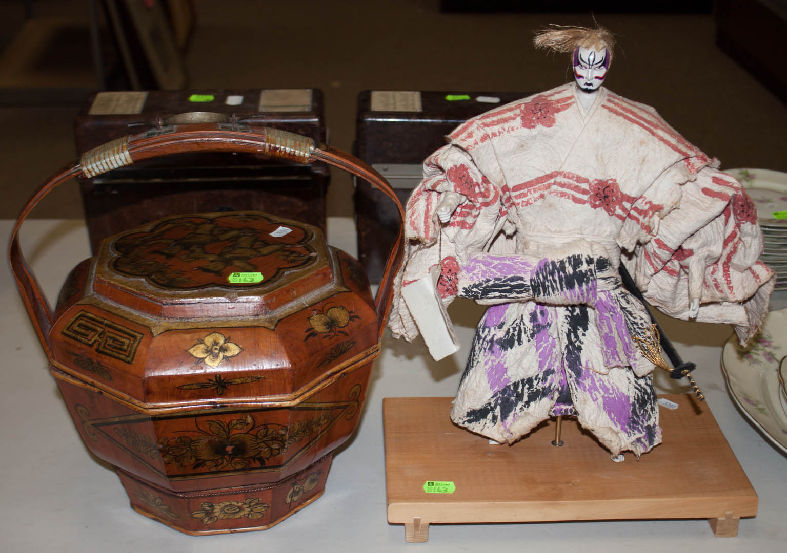 Appraisal: Japanese kabuki doll Chinese wood lunchbox