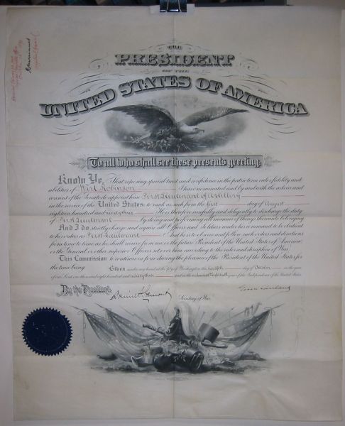 Appraisal: CLEVELAND GROVER Partly-printed vellum Document Signed as President military commission