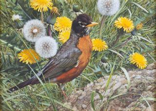 Appraisal: Robin and Dandelions by Carl Brenders Carl Brenders - mixed