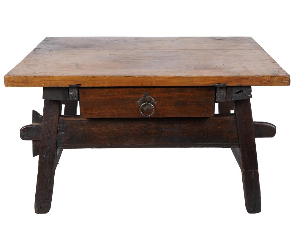 Appraisal: RUSTIC LOW TABLEwith single drawer and through-tenon construction Condition missing