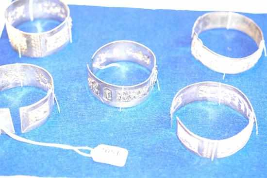 Appraisal: FIVE SILVER ANTIQUE CHINESE BANGLES