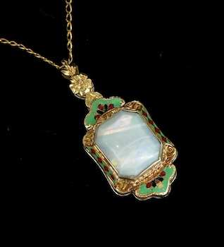 Appraisal: A Vintage Gold Enamel and Opal Doublet Lavaliere Pendant An