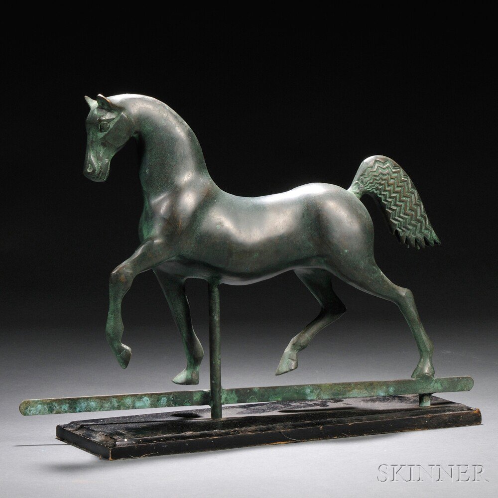 Appraisal: Patinated Cast Bronze Hackney Horse Weathervane-form Sculpture walking figure mounted