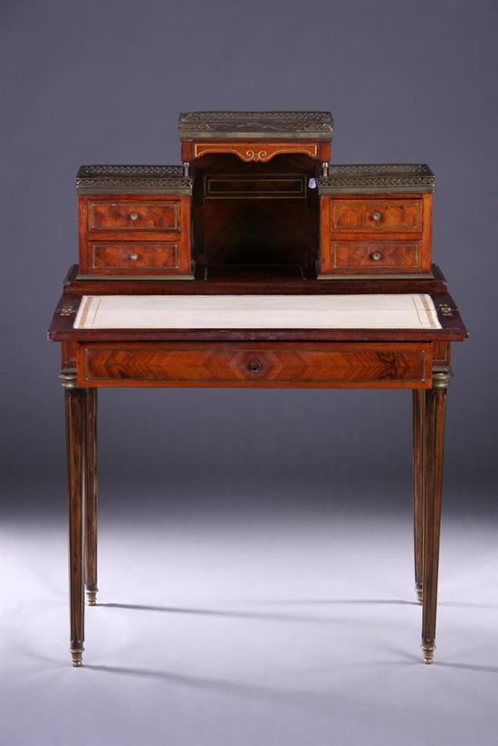 Appraisal: LOUIS XVI STYLE PARQUETRY INLAID KINGWOOD BONHEUR DE JOUR Late