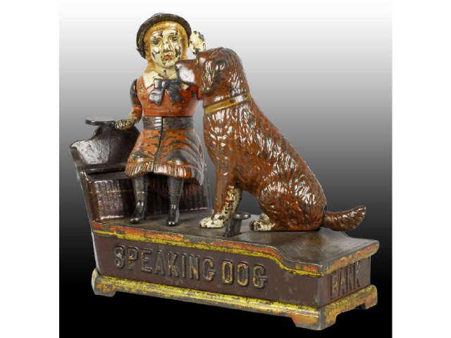 Appraisal: Cast Iron Speaking Dog Mechanical Bank Description All original Trap