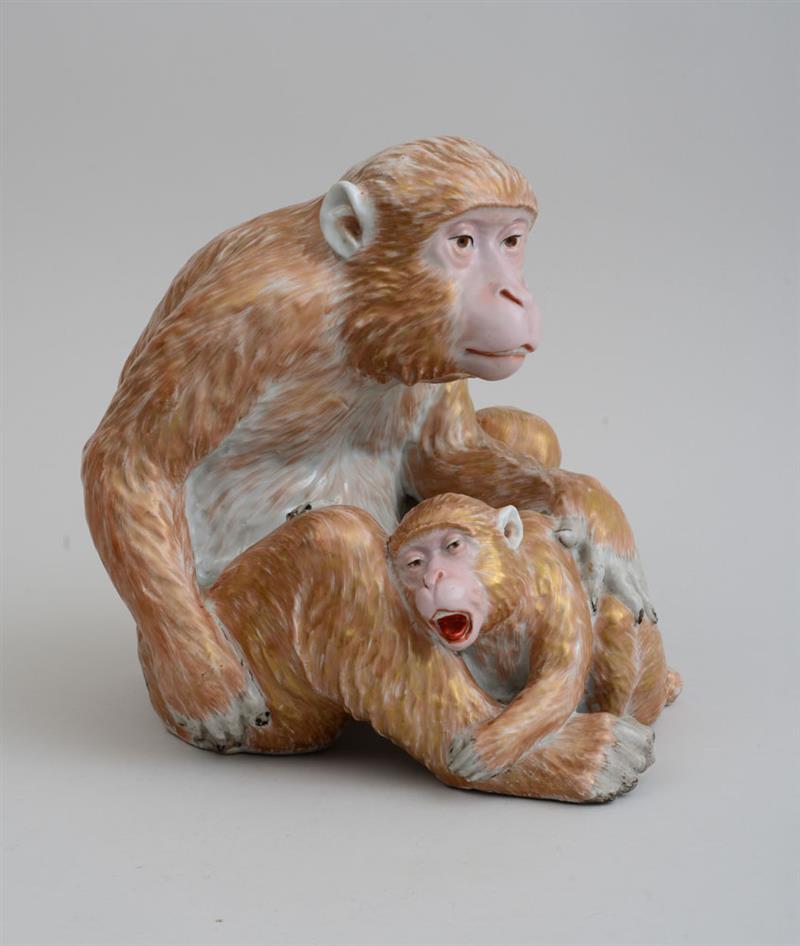 Appraisal: JAPANESE GLAZED POTTERY FIGURE GROUP OF A MOTHER CHIMPANZEE AND