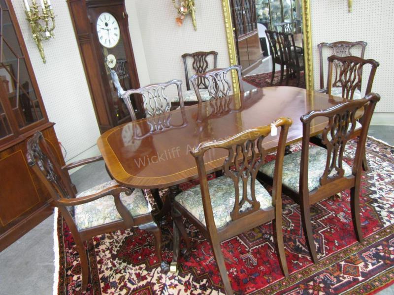 Appraisal: A Councill dining room table period style with banded mahogany