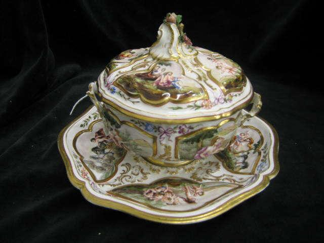 Appraisal: Capodimonte Porcelain Covered Dish with underplate handled diameter plate scenes