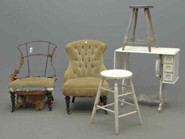 Appraisal: Lot including Victorian upholstered chair as found Victorian chair sewing