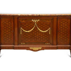 Appraisal: A Louis XVI Style Gilt Bronze Mounted Parquetry Marble-Top Commode