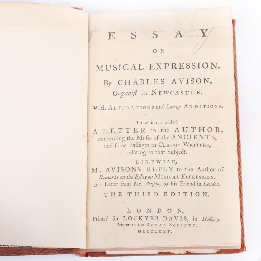 Appraisal: AN ESSAY ON MUSICAL EXPRESSION CHALRES AVISON WITH ALTERATIONS AND