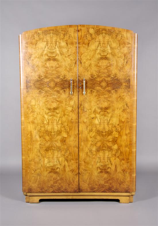 Appraisal: An Art Deco Burlwood Armoire Height x width x depth