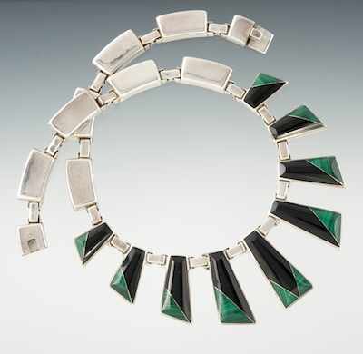 Appraisal: A Ladies' Mexican Silver Malachite and Onyx Necklace sterling silver