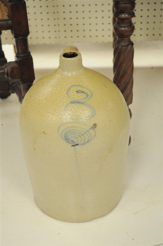 Appraisal: Salt-glazed stoneware jug with strap handle cobalt blue decoration and