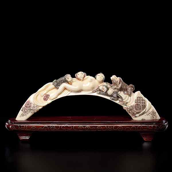 Appraisal: Erotic Japanese Carved Tusk Japanese th century A carved and