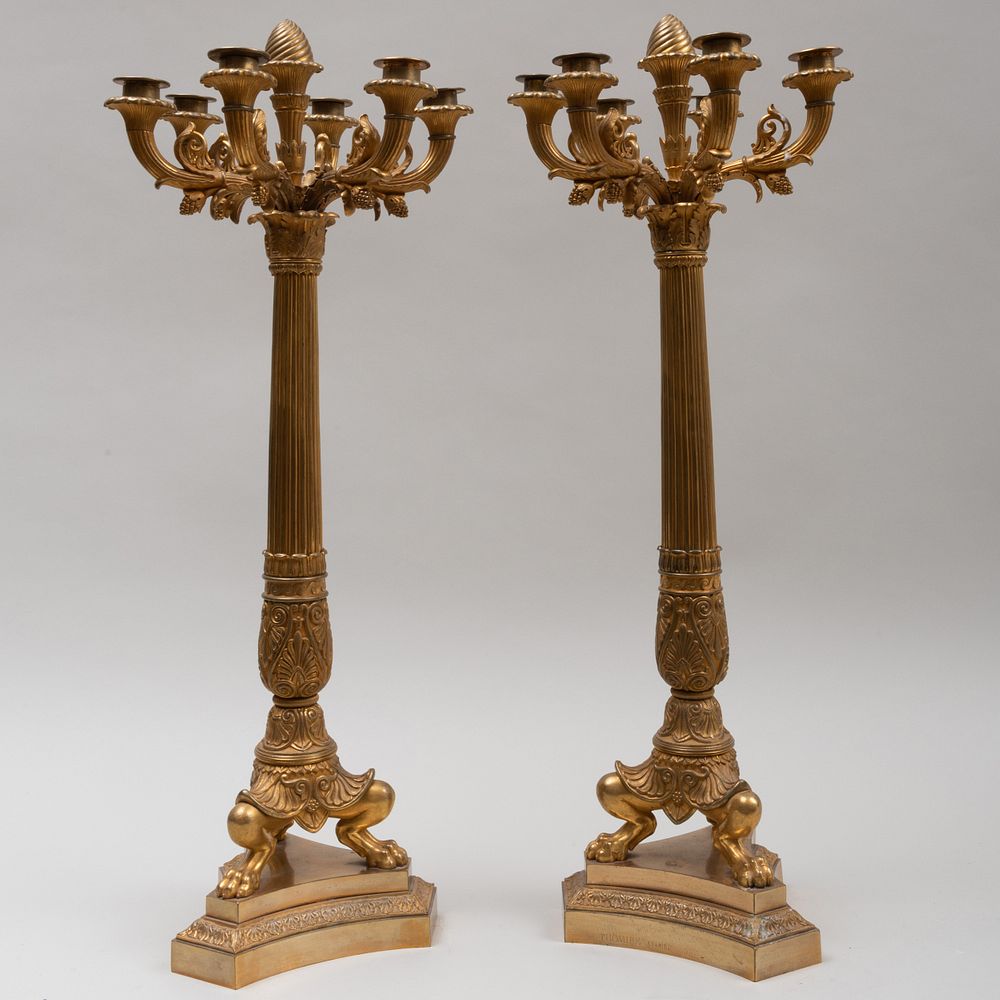 Appraisal: Pair of Charles X Ormolu Six-Light Candelabra Stamped 'Thomire A