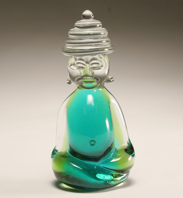 Appraisal: Swedish clear to green glass figure of a seated Buddha