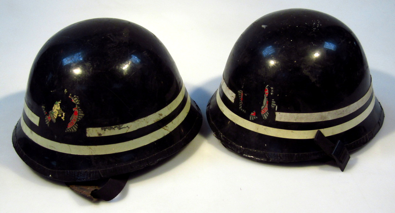 Appraisal: Two thC Cromwell fireman's hats in black with white trim